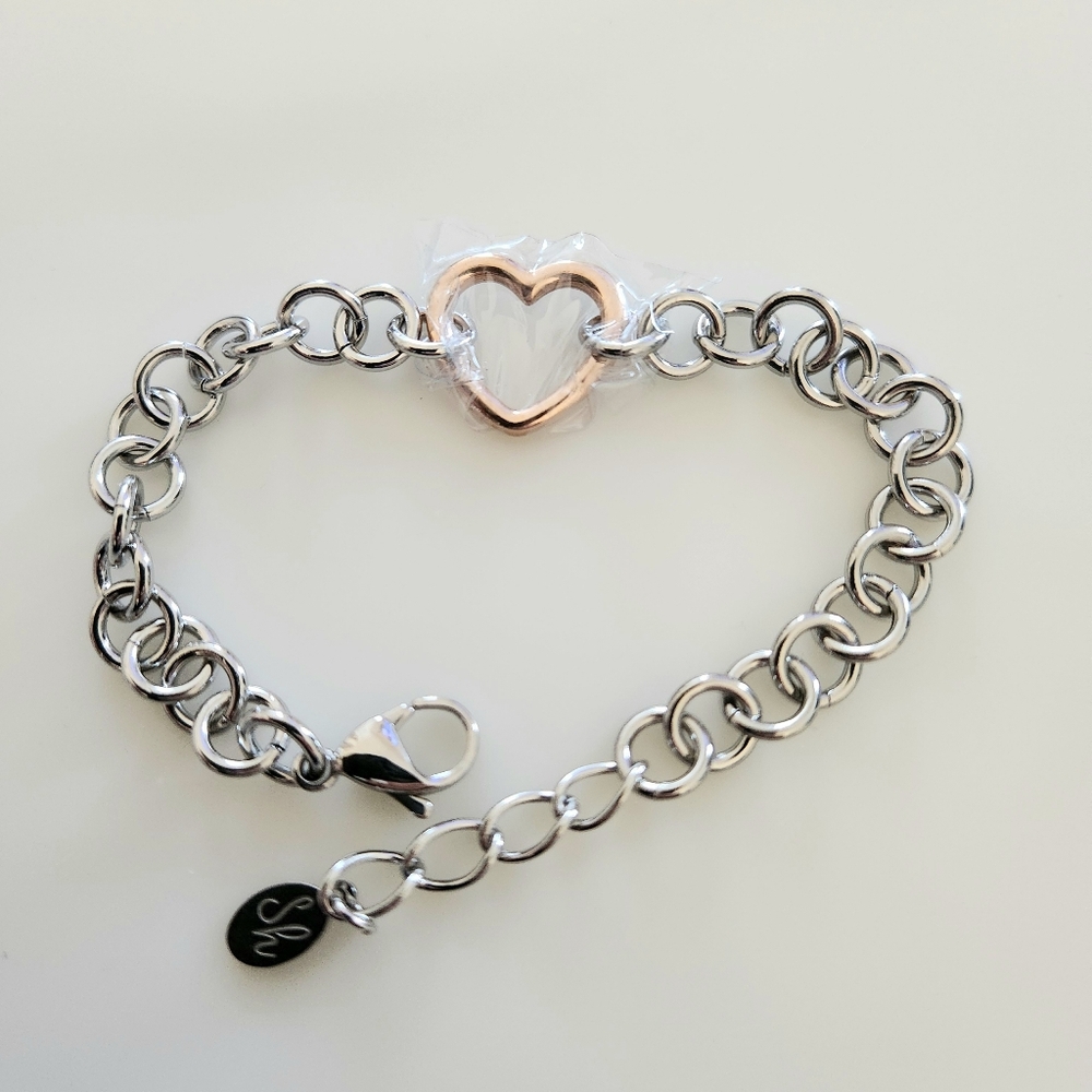 Silver tone and Gold Heart Bracelet